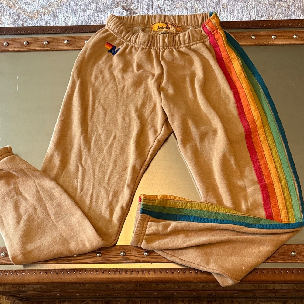 Aviator Nation Camel Pants with Multicolor Stripes